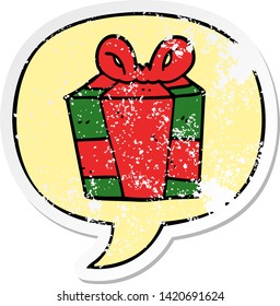 cartoon present with speech bubble distressed distressed old sticker