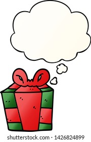 cartoon present with thought bubble in smooth gradient style