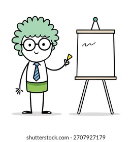 Presentador de dibujos animados con ilustración de caballete
