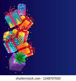 cartoon presents 3D vector illustration ,lights on a dark background