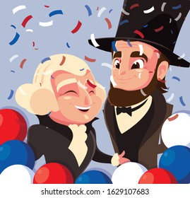 cartoon of presidents george washington and abraham lincoln, president day vector illustration design