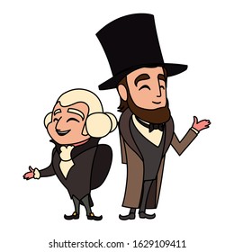 cartoon of presidents george washington and abraham lincoln, president day vector illustration design