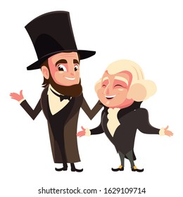 cartoon of presidents george washington and abraham lincoln, president day vector illustration design