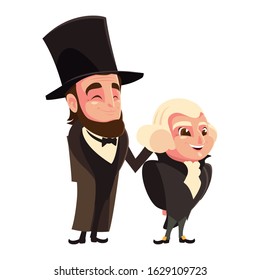 cartoon of presidents george washington and abraham lincoln, president day vector illustration design