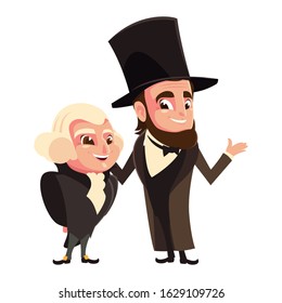 cartoon of presidents george washington and abraham lincoln, president day vector illustration design