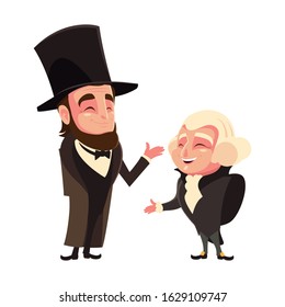 cartoon of presidents george washington and abraham lincoln, president day vector illustration design