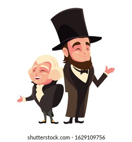 cartoon of presidents george washington and abraham lincoln, president day vector illustration design