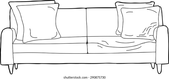 Cartoon of pressed in seat sofa with corner cushions