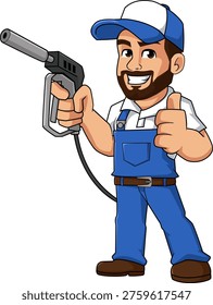 Cartoon Pressure Washer Worker Mascot Showing Thumbs Up Sign