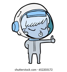 cartoon pretty astronaut girl giving thumbs up