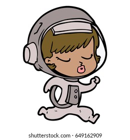 cartoon pretty astronaut girl running