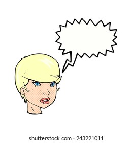 cartoon pretty female face with speech bubble
