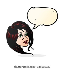 cartoon pretty female face with speech bubble
