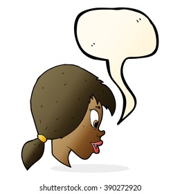 cartoon pretty female face with speech bubble