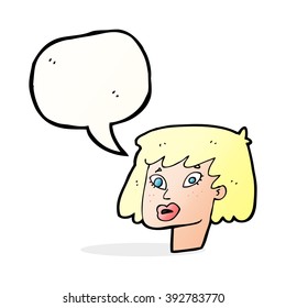 cartoon pretty female face with speech bubble