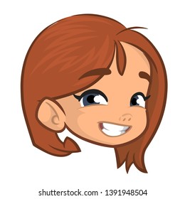 Cartoon pretty girl  face avatar. Excited funny expression. Vector illustration