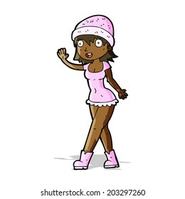 cartoon pretty girl in hat waving