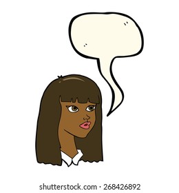cartoon pretty girl with long hair with speech bubble