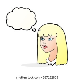cartoon pretty girl with long hair with thought bubble