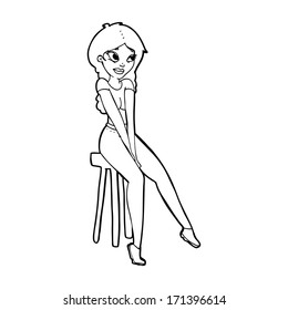 cartoon pretty girl on stool