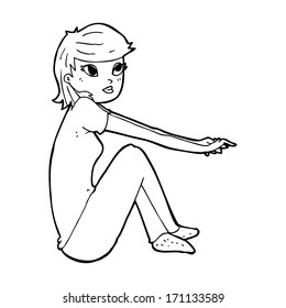 cartoon pretty girl sitting