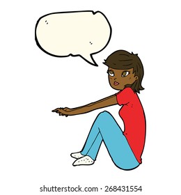 cartoon pretty girl sitting with speech bubble