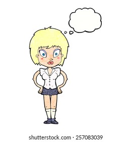 cartoon pretty girl with thought bubble