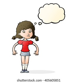 cartoon pretty girl with thought bubble