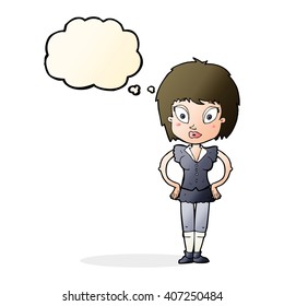 cartoon pretty girl with thought bubble