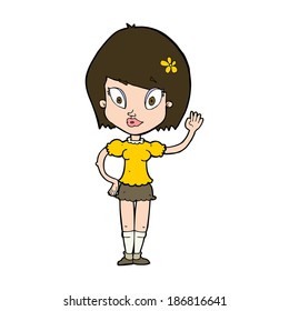 cartoon pretty girl waving