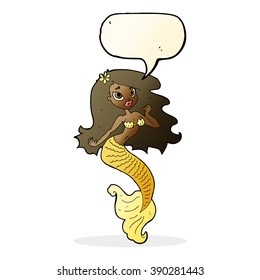 cartoon pretty mermaid with speech bubble