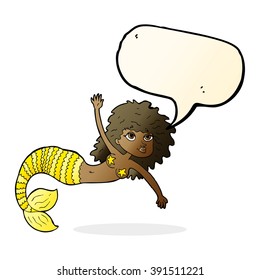 cartoon pretty mermaid with speech bubble