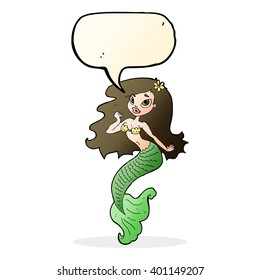 caricatura de una sirena bonita con burbuja de habla