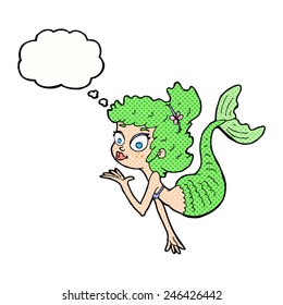 cartoon pretty mermaid with thought bubble