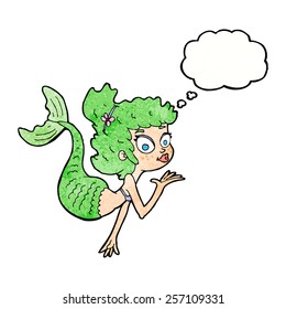 caricatura de una sirena bonita con burbuja de pensamiento