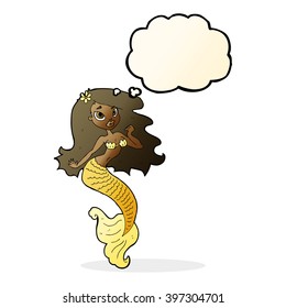 caricatura de una sirena bonita con burbuja de pensamiento
