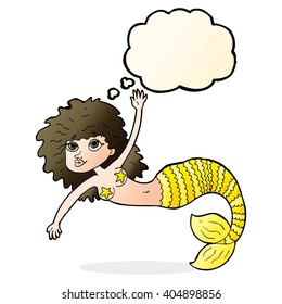 cartoon pretty mermaid with thought bubble
