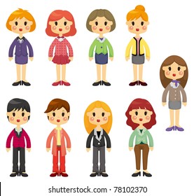 cartoon pretty office woman worker icon set