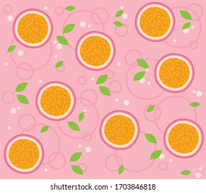 Cartoon Pretty Passion Fruits Pattern on Pink Background, Vector Illustration