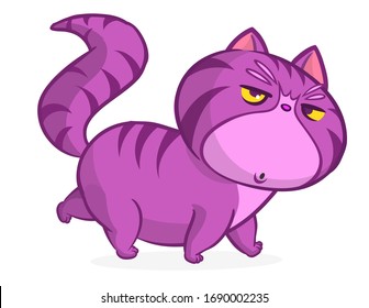 Cartoon pretty purple fat cat. Fat striped cat illustration isolated