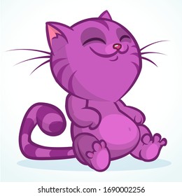 Cartoon pretty purple fat cat. Fat striped cat illustration isolated