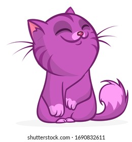 Cartoon pretty purple fat cat. Fat striped cat illustration isolated