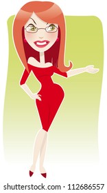 cartoon pretty redhead woman presentation