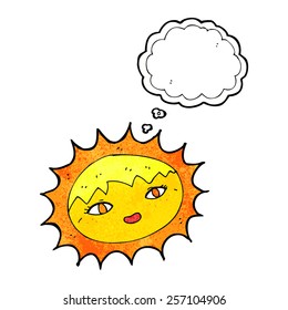 cartoon pretty sun with thought bubble