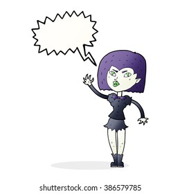 cartoon pretty vampire girl with speech bubble