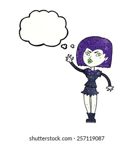 Cartoon hübsches Vampirmädchen mit Gedankenblase
