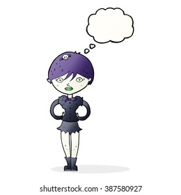 desenho animado linda vampiro menina com bolha de pensamento