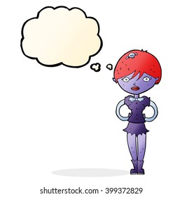 cartoon pretty vampire girl with thought bubble