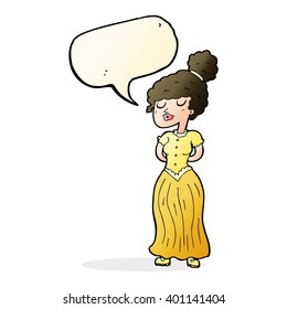 cartoon pretty victorian woman with speech bubble