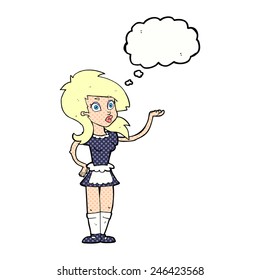 cartoon pretty waitress with thought bubble